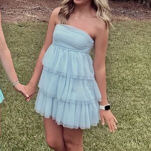 Light Blue Strapless Tiered Dress